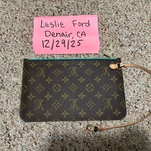 Louis Vuitton Monogram Wristlet with Tan Strap Teal